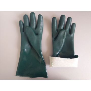 Green chemical PVC coated gloves sandy finish 14inch