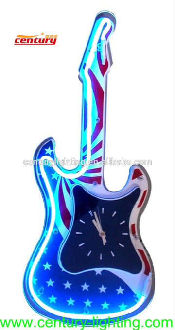 guitar shape neon clock