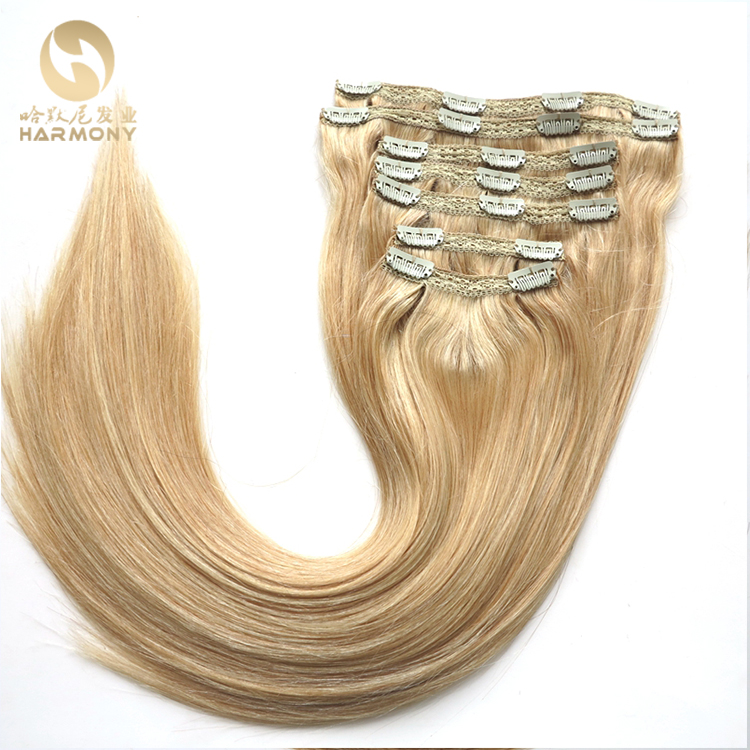 Wholesale virgin brazilian full head clip in hair double drawn clip in hair extension