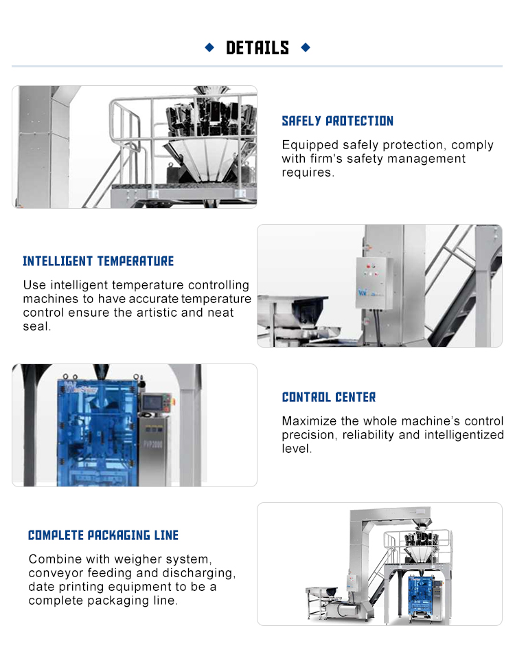 Factory Price PVP Automatic Vertical Packing Machine For Granular Products Nuts Chips Puffed Food With Multihead Scale Solution
