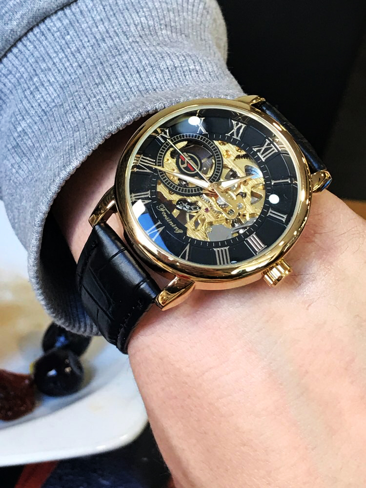 Forsining 052 Automatic Watch Men Sport Gold Mechanical Skeleton Watches Brand Mens Watch Leather Wristwatch Relogio Masculino