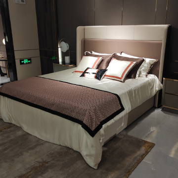 Simple Design White and Pink Leather Headboard King Size Bed