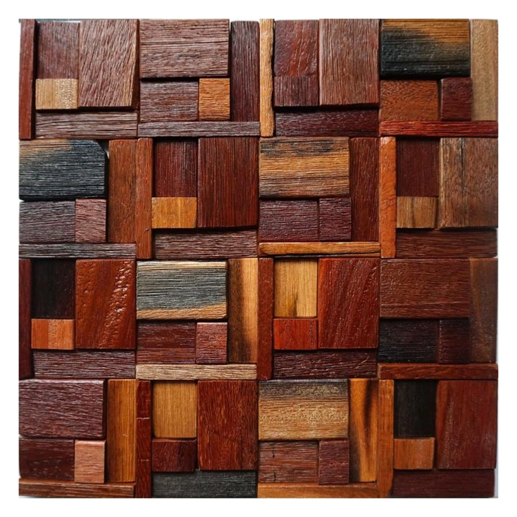 Indoor Backsplash Seamless 3D Effect Wall Natural Rustic Wood Mosaic