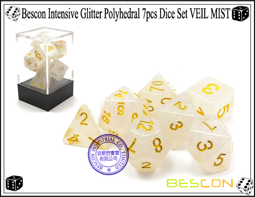 Bescon Intensive Glitter Polyhedral 7pcs Dice Set VEIL MIST-5