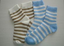 Blue / White Angora Wool Cotton Socks 120n With Stripe Pattern