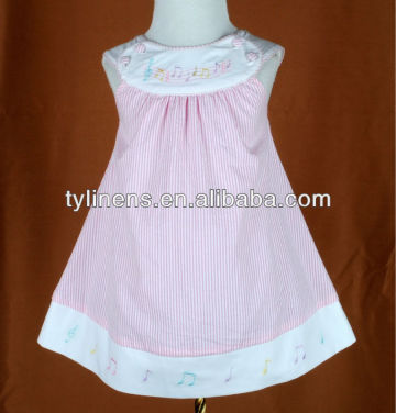 Note embroidery pink white stripe baby girl dress