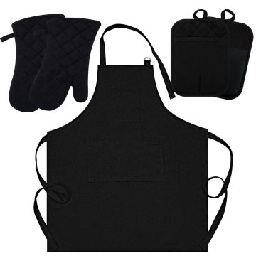Customizable Heat Resistant Kitchen Mitts, Pot Holders, and Chef Apron Set