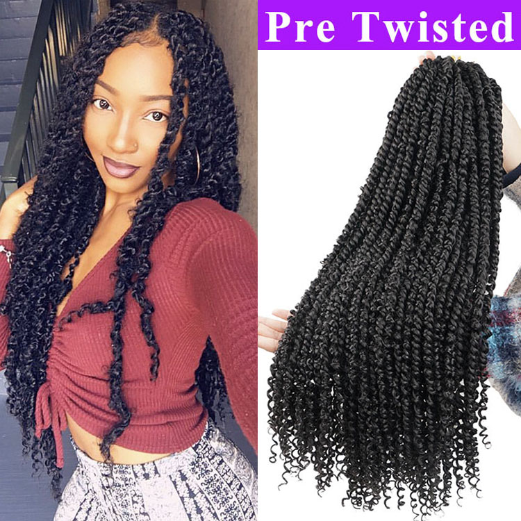 22inches Pre-looped Fluffy Crochet Braid Hair Ombre Synthetic Braiding Hair 15strands Pre Twisted Passion Twist Crochet Hair