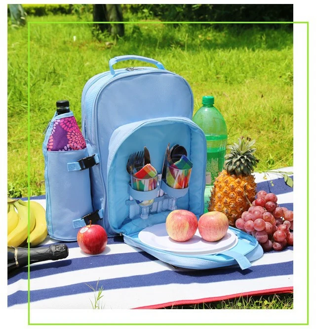 Picnic Backpack Bag for 2 Person with Cooler Bag Compartment Detachable Bottle/Wine Holder with Fleece Blanket