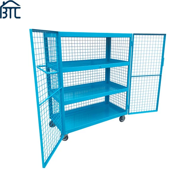 Stackable Roll Cage Trolley Metal Customized Wire Mesh Trolley