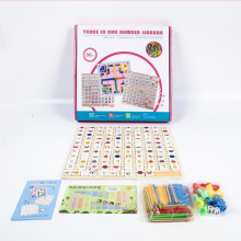 Three-in-One Multi-Functional Wooden Arithmetic Cognition Game: Hundreds Boards, Flying Chess & Number Toy