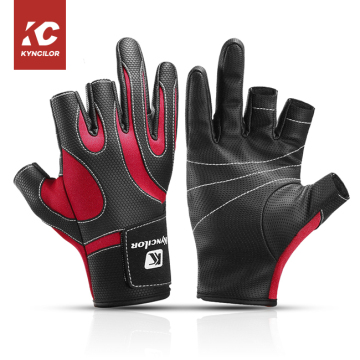 Three-Finger Leather Fishing Gloves with Touch Screen Resistance for Rivers and Lakes