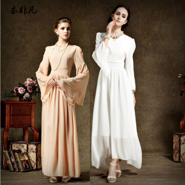 Lastest Fashion Elegant Muslim Long Sleeve Chiffon Maxi Dress