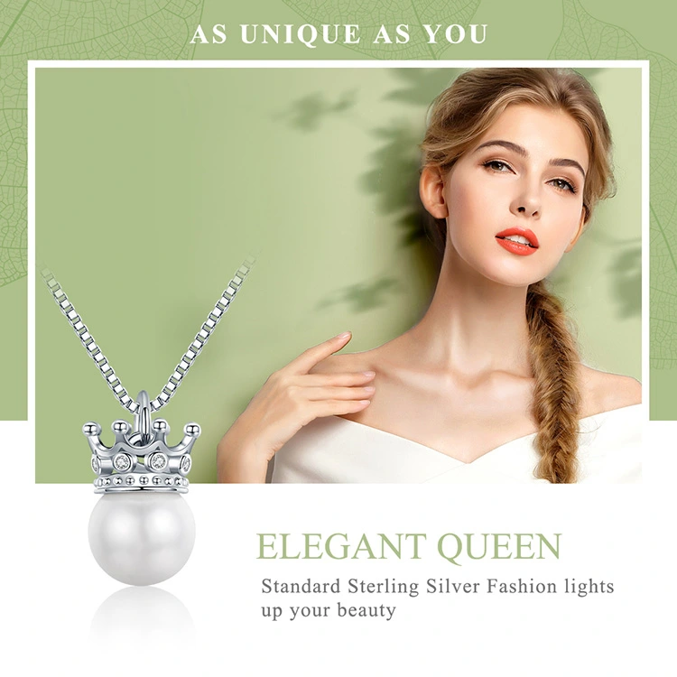 Jewelry of 925 Sterling Silver Elegant Queen Crown Clear CZ Pendant Necklaces