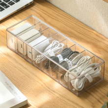 Transparent Plastic Cable Organizer Box - 8 Compartments for Office and Desktop Use