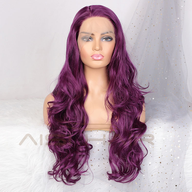 Aisi Hair New Design Wholesale Cheap Vendor Cosplay Curly Body Wave Purple Wig Synthetic Hair For Black Women Lace Front Wig