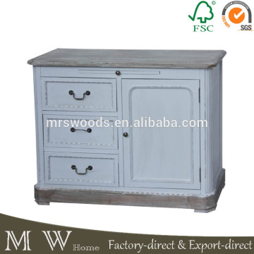 white wood corner cabinet, three drawer one door cabinet, french pine wood cabinet