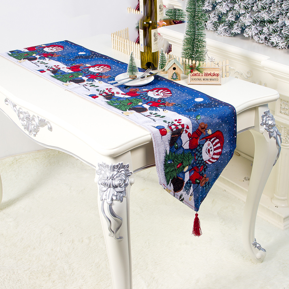 Christmas decorations cotton hemp embroidery Christmas table flag creative European style Christmas tea table decorative tablecl