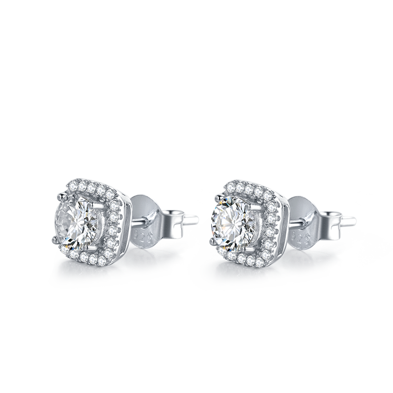 Baroque Style Luxury  925 Sterling Silver Moissanite Women Engagement Square Prongs Multiple Diamond Wedding Party Stud Earrings