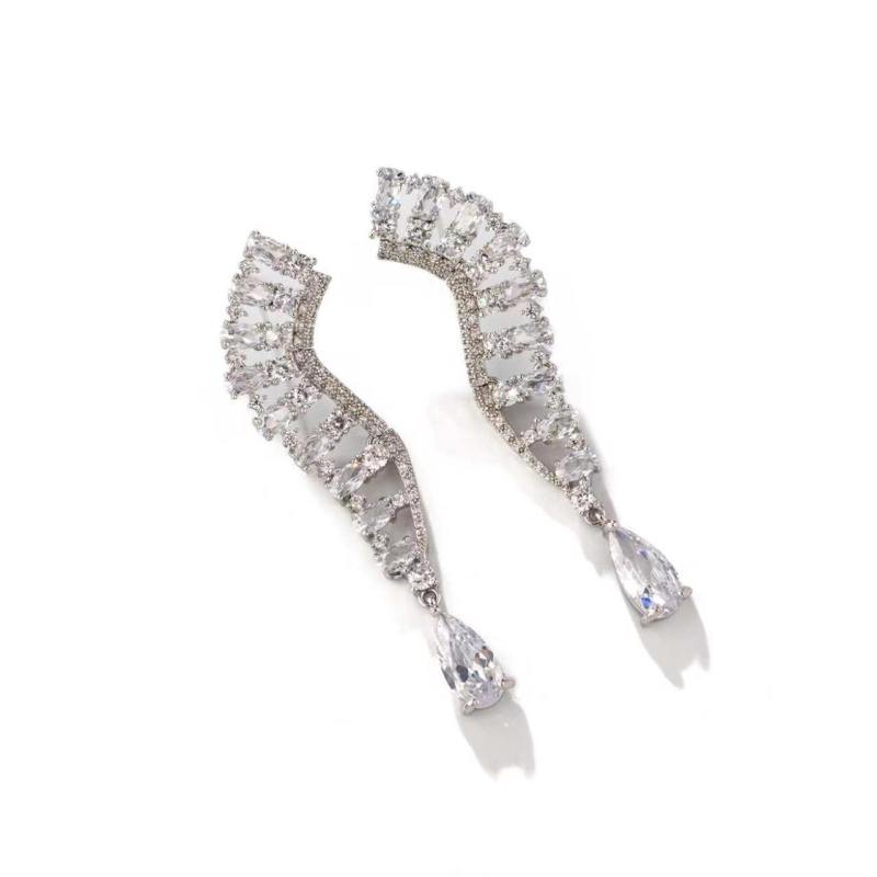 Twilight Tear Spiral Dangle Bridal CZ Earrings