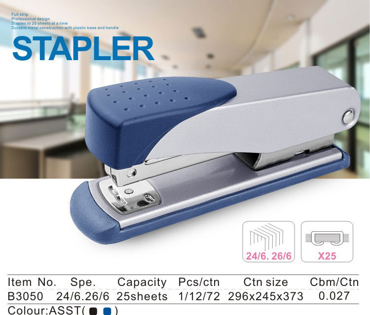 Standard Stapler Type and Manual Power High Quality 25 sheets Office Cool silver Metal Stapler