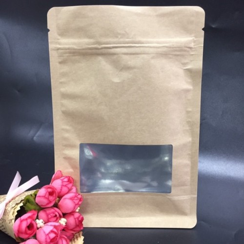 Flat Bottom Kraft Paper Stocks Bag With Window