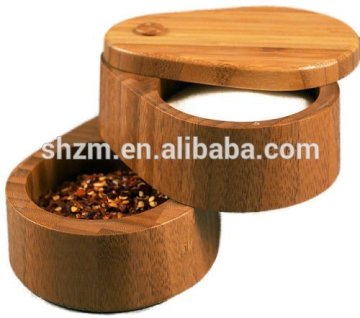 Bamboo Round Jar/Salt Box With Double Salt Box
