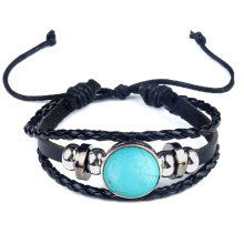 Natural Turquoise 20MM Cabs Handmade Woven Leather Bracelets for Women Men