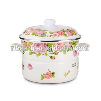 flower /white enamel steamer /food steamer enamel cookware with decal