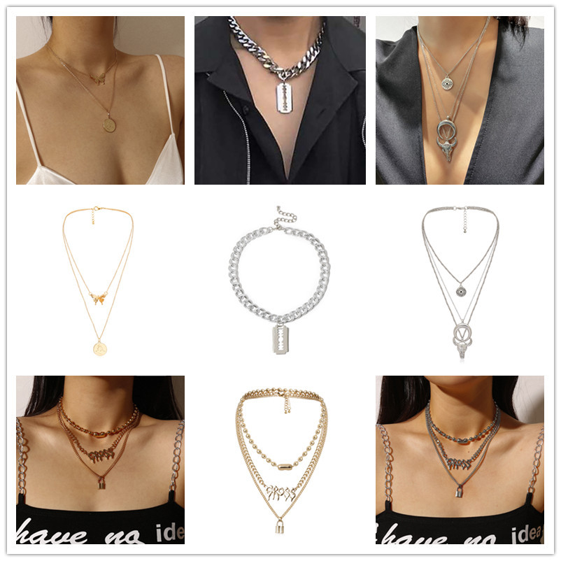 women's gold pendant necklaces,creative lady multilayer charm necklaces