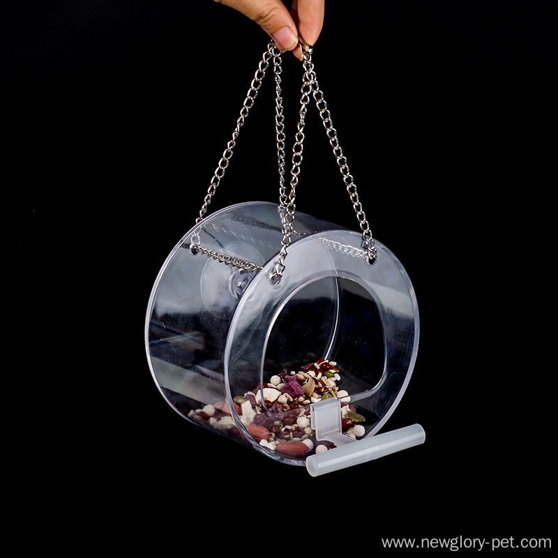 Round Acrylic Bird Food Box With Suction Cup