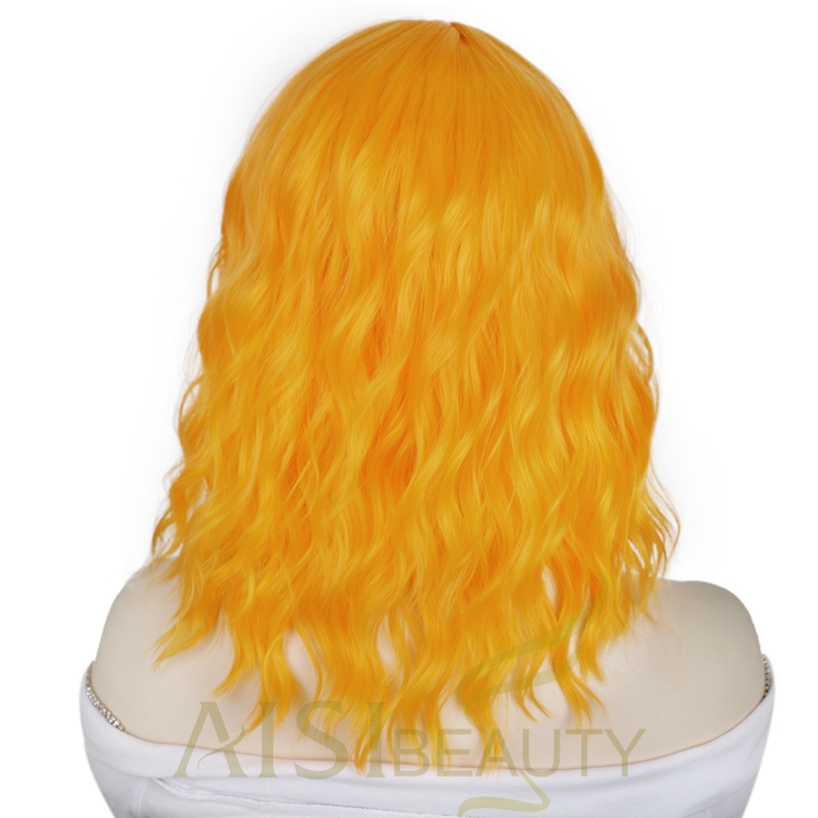 Aisi Beauty Natural Cheap Price U Part Light Golden Good Quality Loose Wave Bob Cut Frontal Curly Short Wavy Lace Front Wig