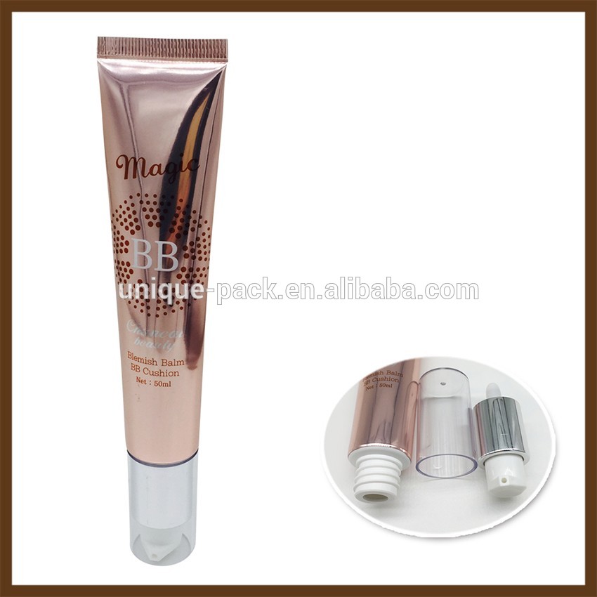 cosmetic usage hot stamping 15ml Mini Matte gold rose Pump Plastic airless BB cream containers