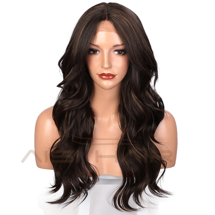 Aisi Hair 24 Inch Long Wavy Mixed Brown Wig Body Wave Swiss Lace Wig Middle Part Cheap  Lace Front Wigs For Black Women