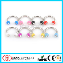 Steel Horseshoe with Gem Set UV Balls Horseshoe Lip Rings
