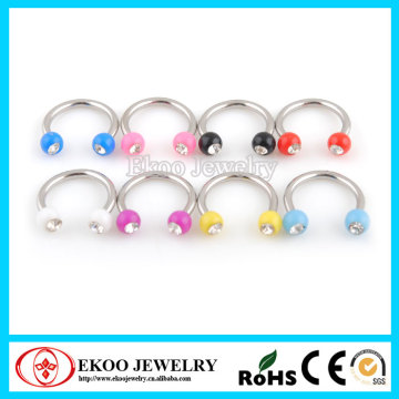 Steel Horseshoe with Gem Set UV Balls Horseshoe Lip Rings