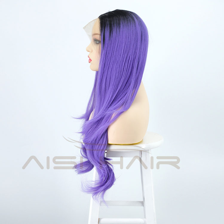 Aisi Hair New Design Party Body Wave Curly Long Wavy Ombre Purple Lace Frontal Synthetic Hair For Black Women Lace Front Wig