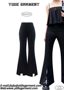 High Waist Slits Slimfit Black Flare Pants