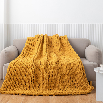 Chenille Burnt Orange Crochet Knitted Throw Blankets - 51*63 Size