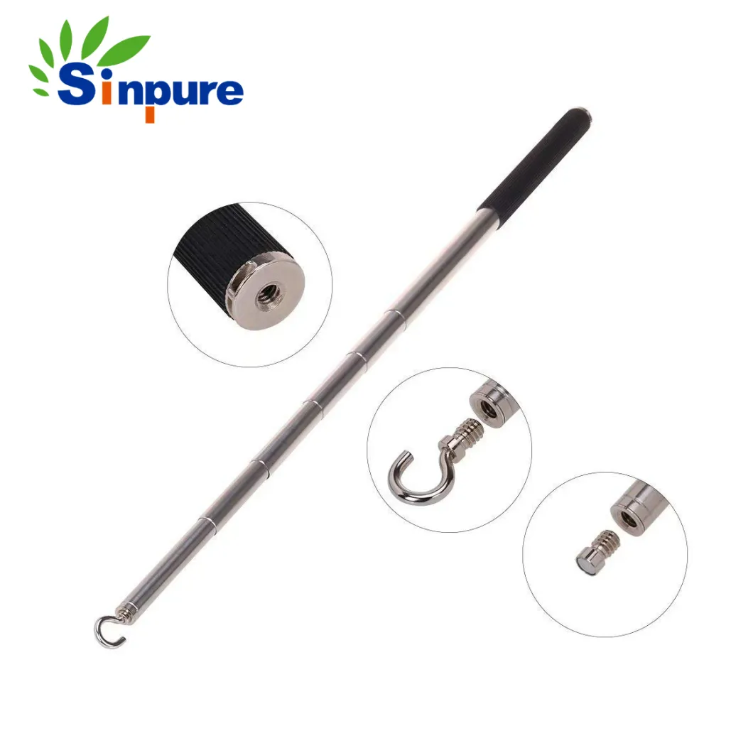 Factory Supply Heavy Duty Stainless Steel Telescopic Pole with Metal Hook