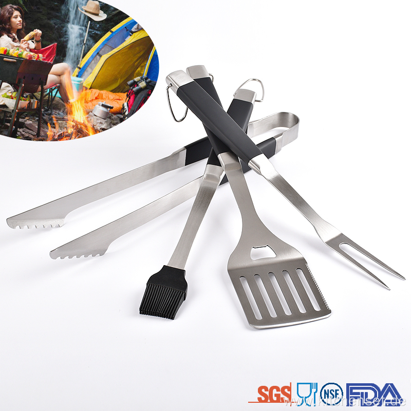 Soft handle barbecue bbq grilling tool set