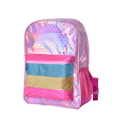 BSCI factory rainbow color sequins children school bag waterproof shoulder Bag holograpgic laser Backpack shoulder Bag for girl