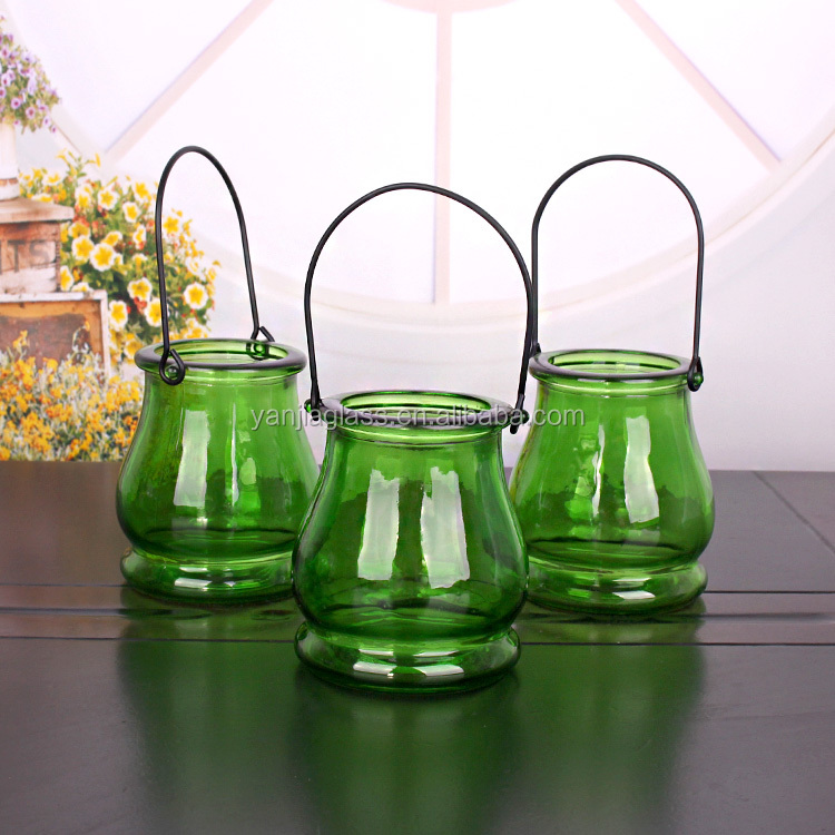 glass hanging candle jar 300ml green tealight candle holder glass candle jar