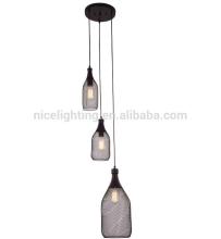 Three lights black chandelier different metal wires shade adjustable braided wire pendant