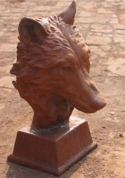cast iron yard art animal heads