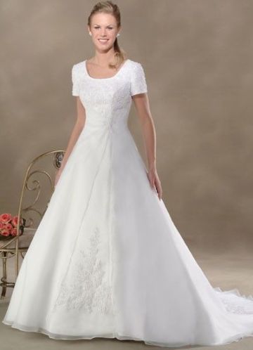 Oem A - Line Short Sleeves Square Neckline Modest Wedding Dresses With Sleeves