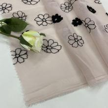Black Milky Yarn Flower Chiffon Embroidery Fabric