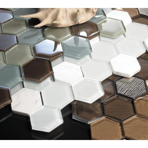 Black Color 3D Effect Hexagon Mosaic Tile