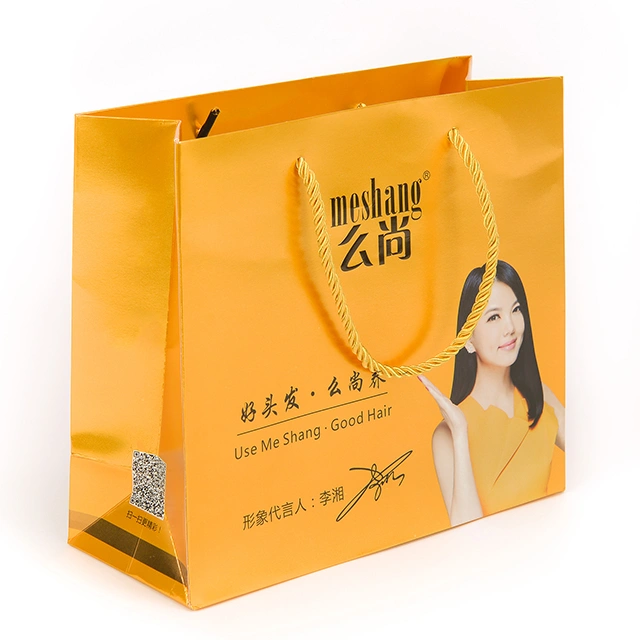 Factory Custom Logo Printed Yellow Premium Gift Shopping Art Paper Bag for Product Box Packaging