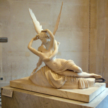 Large marble cupid and psyche sculpture stone kissing angels statue